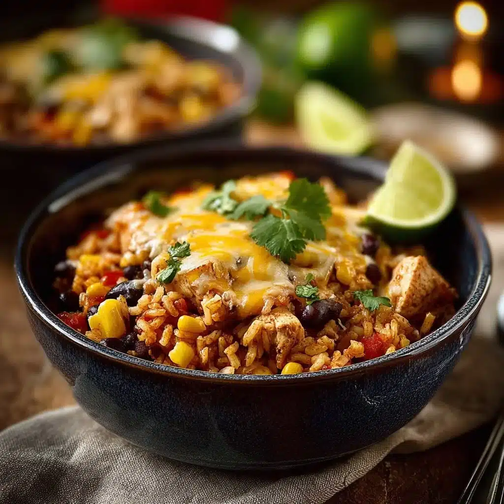 Creamy Mexican Chicken Rice with Cheese served in a bowl