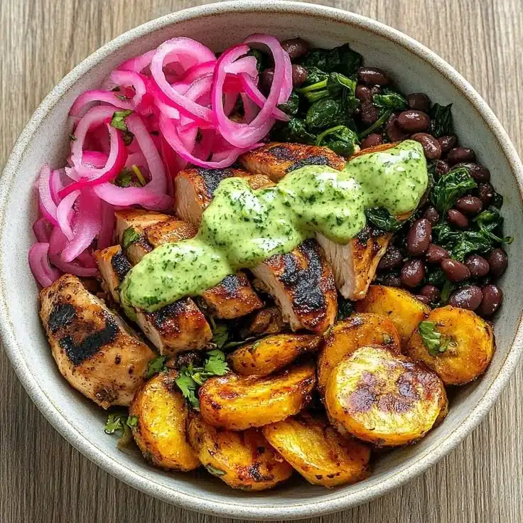 Mojo Chicken Bowl with Crispy Plantains & Black Beans