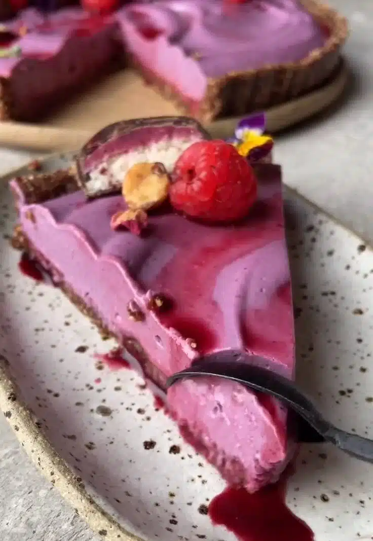 No-Bake Raspberry Tart with Hazelnut Cacao Crust