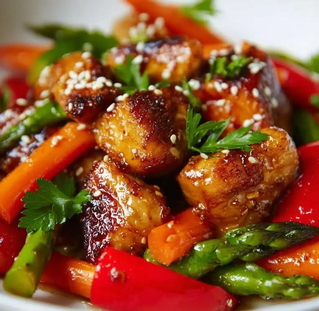 Sheet pan honey garlic chicken with colorful vegetables