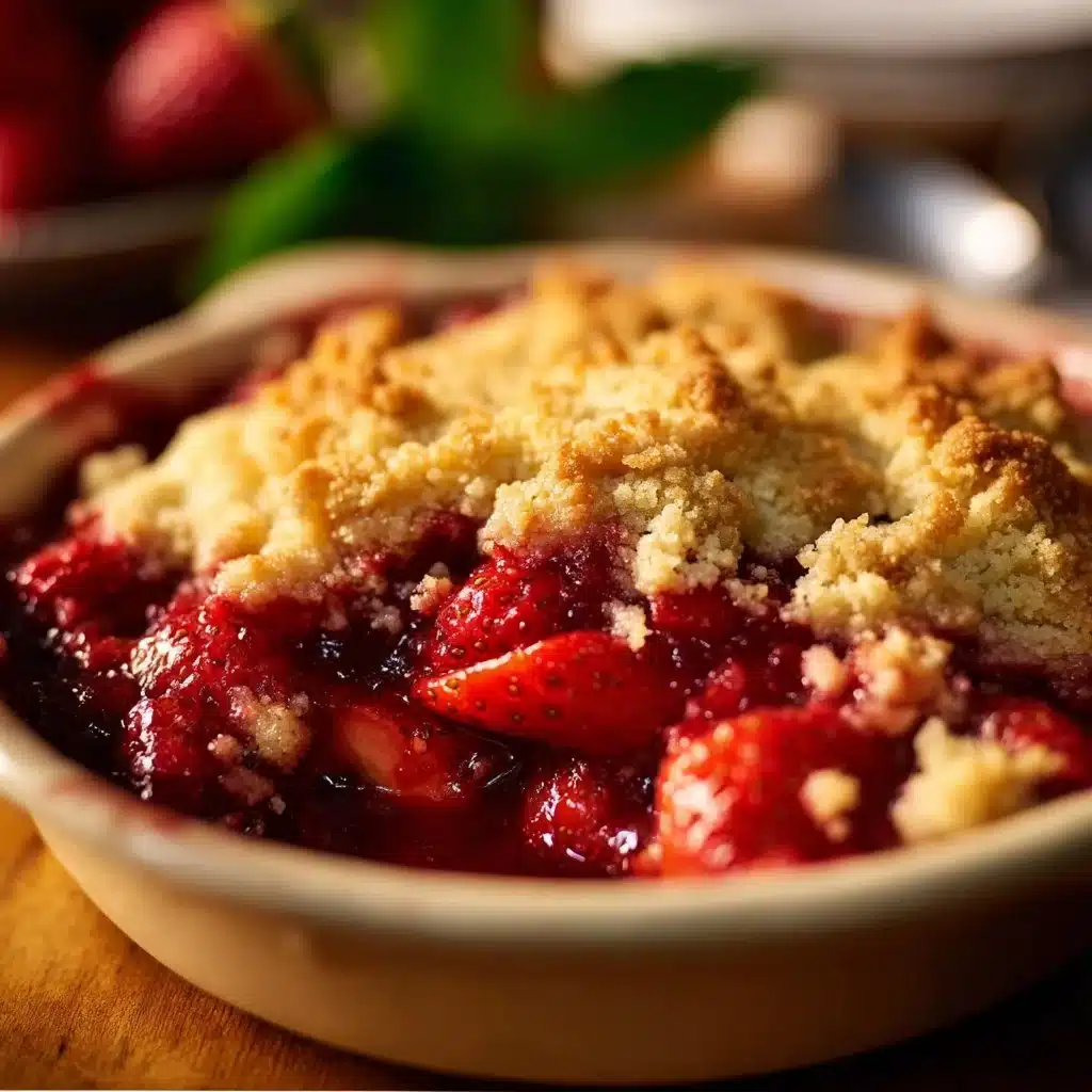 Homemade strawberry cobbler served warm with ice cream.
