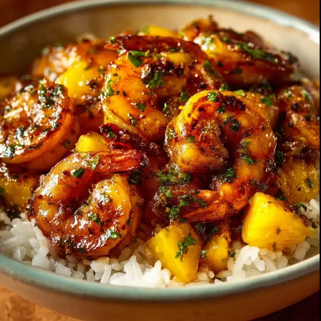Delicious Tropical Shrimp Rice Bowl with fresh shrimp and colorful veggies
