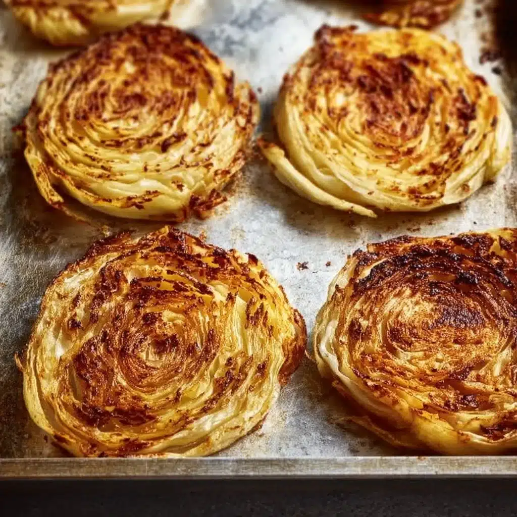 Deliciously roasted cabbage steaks served with seasoning and herbs.
