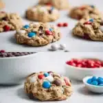 Colorful 4th of July Monster Cookies with sprinkles and chocolate chips