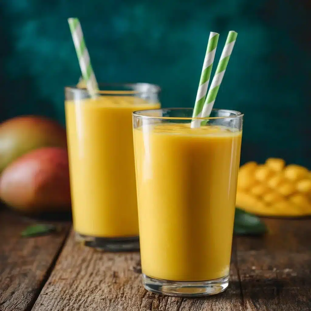 Delicious Mango Lassi in a glass with a swirl of mango puree on top