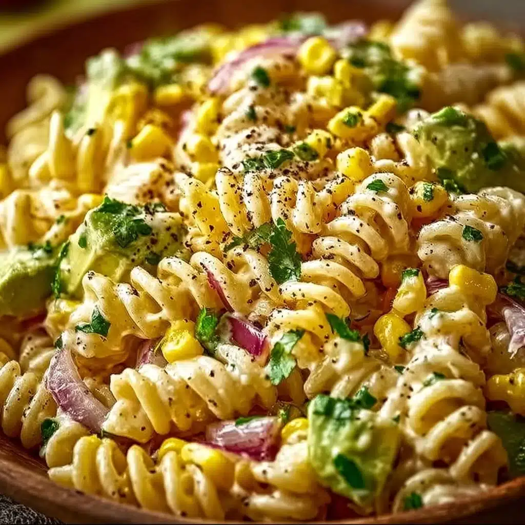 Delicious Mexican street corn pasta salad in a bowl.