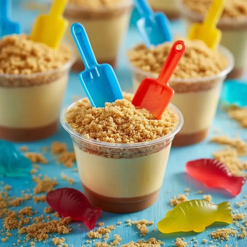 Mini Sand Pail Pudding Cups dessert in colorful pails