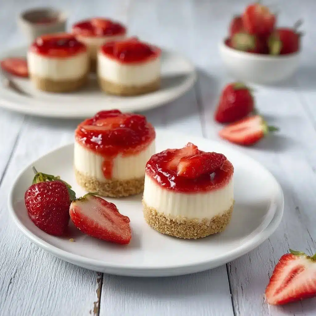 Delicious mini strawberry cheesecake topped with fresh strawberries