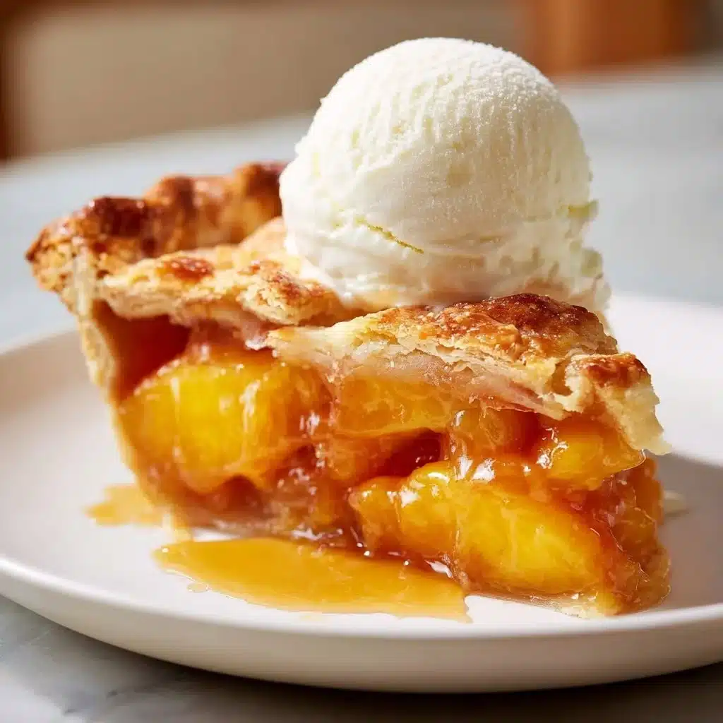 Delicious homemade peach pie with fresh peaches and golden crust.