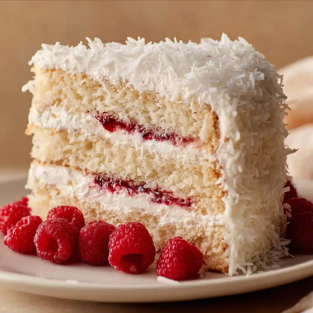 Delicious Raspberry Layer Cake with fresh raspberries and whipped cream layers