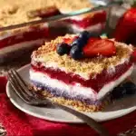 Delicious Red White & Blue Mixed Berry Yum Yum dessert with fresh berries.