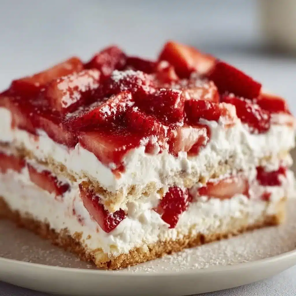 Delicious Strawberry Cream Cheese Icebox Cake with layers of cream and strawberries.