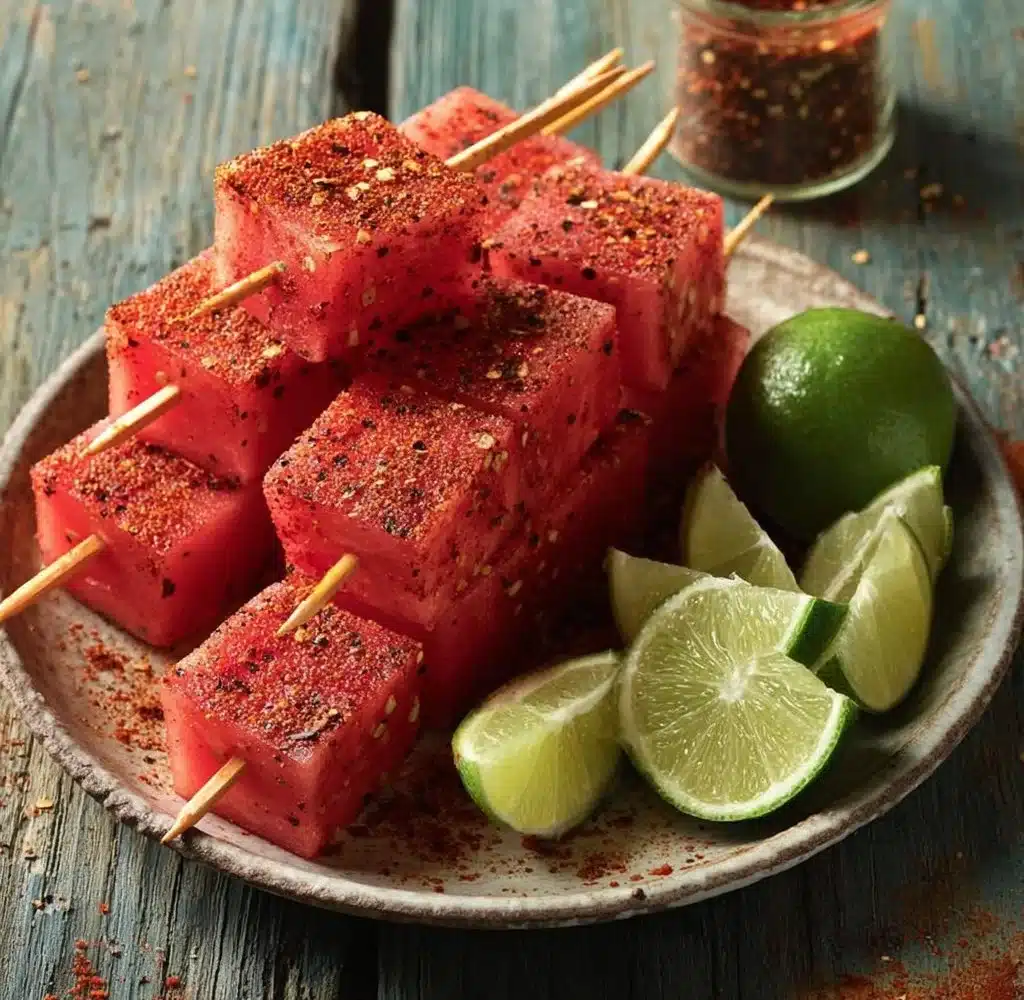Tequila-Spiked Melon Skewers with vibrant fruits ready for serving.